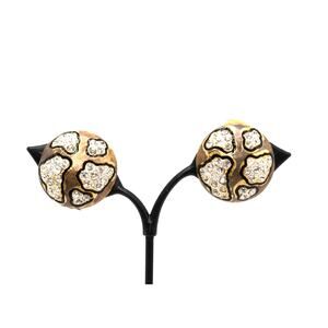 Vintage Paris Designer Leopard Pave Rhinestone Clip Earrings Gold